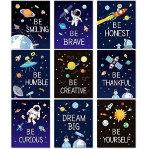ALAYRA 9 Pieces Space Wall Prints Unframed Space Inspirational Posters 8 x 10 Inch Planet Motivational Quote Pictures for Playroom Bedroom Classroom Decor College Dorm 01