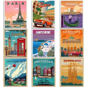 ALAYRA 9 Pieces Vintage National Park Posters, National PPrints Nature Wall Art and Mountain Print Set Abstract Travel Unframed for Hikers Campers Living Room Decor, 8 x 10 Inch (Travel City) 01