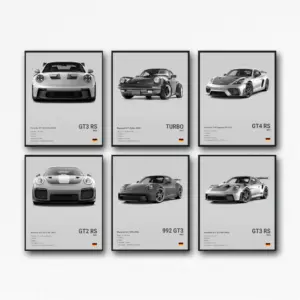 ALAYRA 911 GT3RS GT2RS Posters Car Posters For Walls Racing Car Wall Art For Boys Bedroom Supercar Paper Prints Poster Set Of 6, Unframe 8x12inch, 20x30cm, Gray-6PCS 01