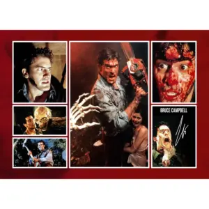 ALAYRA A Groovy Bruce Campbell - Evil Dead Signed A4 Montage Photo With Print Pre Printed Signature Autograph - Horror Gift 01