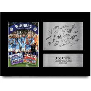 ALAYRA A4 Manchester City 2022-2023 Treble Winners Printed Memorabilia Signed Autograph Photograph Display for Football Fans and Supporters - A4 01