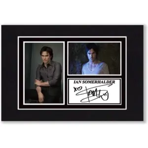 ALAYRA A4 Mounted Signed Ian Somerhalder - Vampire Diaries Damon Salvatore Photo Montage - With Pre Printed Autograph - Ready To Be Framed - Artwork, Wall Art World Cup 2022 Football Memorabilia 01