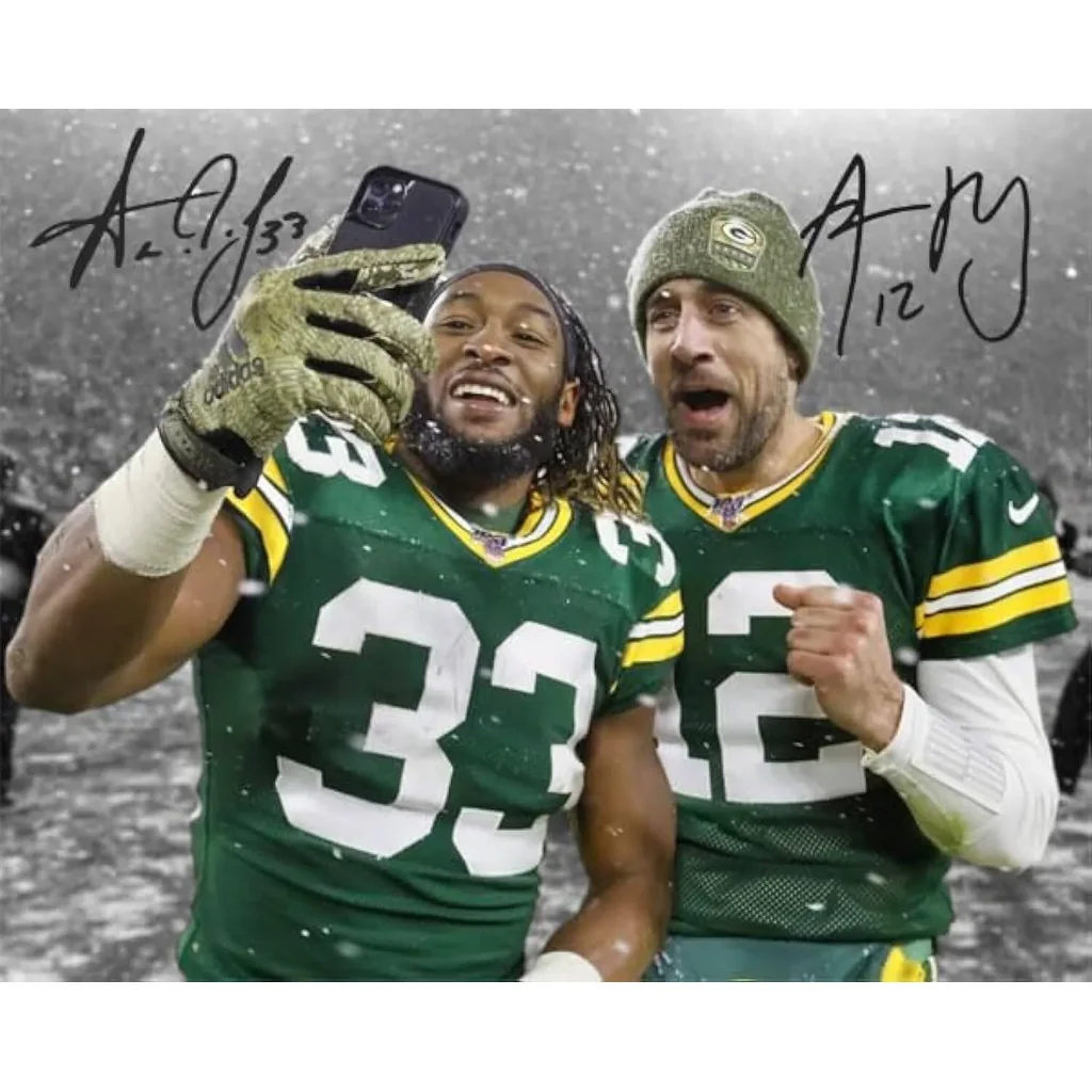 ALAYRA Aaron Rodgers Aaron Jones Signed Photo Autograph Print Wall Art Home Decor 01