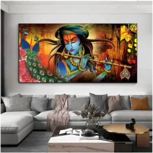 ALAYRA Abstract Art Painting Nordic Krishna Figure, 70x140cm 01