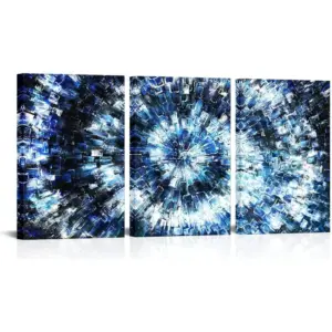 ALAYRA Abstract Blue Spiral Geometric Painting Prints Canvas Wall Art for Modern Living Room Bedroom Office Wall Decoration Ready to Hang Contemporary Art (Blue, 16x24x3) 01