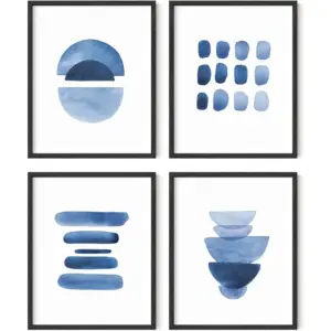 ALAYRA Abstract Blue Wall Art Prints Set of 4 Abstract Art Blue Wall Decor for Living Room Prints Navy Blue Wall Art UNFRAMED (8 x 10) 01