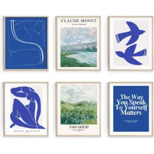 ALAYRA Abstract Blue Wall Decor for Girls Dorm, Matisse Wall Posters, Wall Art Prints for Room Decor Aesthetic Unframed, 8x10in, Set of 6 01