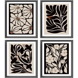 ALAYRA Abstract Boho Black flowers Plant Poster Prints for Home Living Girl Room Dorm Office Decor, Vintage Botanical Bohemian Neutral Floral Decorations Prints Aesthetic Wall Art Unframed 4pcs 8x10in