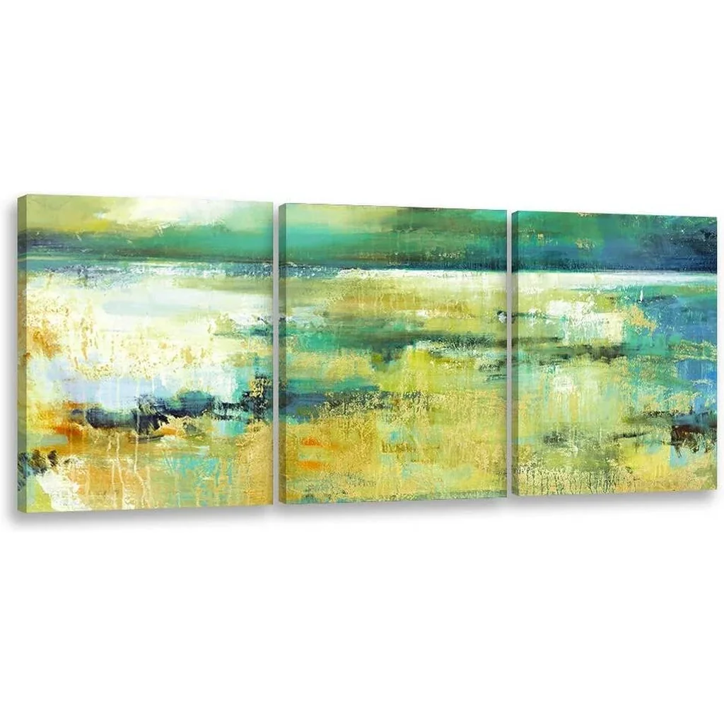 ALAYRA Abstract Wall Art Green Landscape Painting Canvas Retro Old Textures Modern Prints for Living Room Bedroom Bathroom Office Home Decoration 12"x16" 3 Panels 01