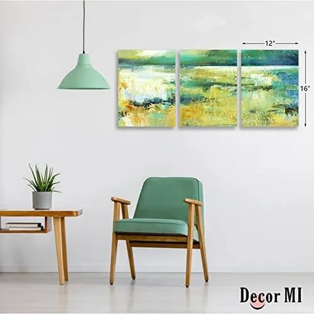 ALAYRA Abstract Wall Art Green Landscape Painting Canvas Retro Old Textures Modern Prints for Living Room Bedroom Bathroom Office Home Decoration 12"x16" 3 Panels 01 - Image 2