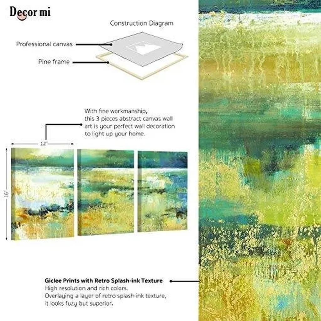 ALAYRA Abstract Wall Art Green Landscape Painting Canvas Retro Old Textures Modern Prints for Living Room Bedroom Bathroom Office Home Decoration 12"x16" 3 Panels 01 - Image 3