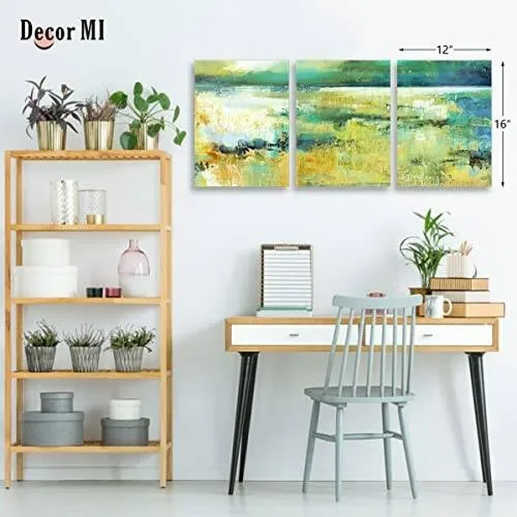 ALAYRA Abstract Wall Art Green Landscape Painting Canvas Retro Old Textures Modern Prints for Living Room Bedroom Bathroom Office Home Decoration 12"x16" 3 Panels 01 - Image 4