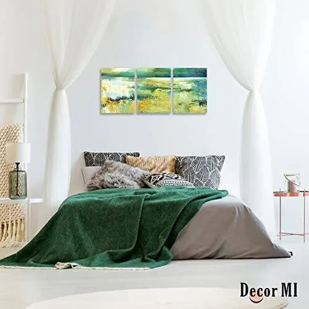 ALAYRA Abstract Wall Art Green Landscape Painting Canvas Retro Old Textures Modern Prints for Living Room Bedroom Bathroom Office Home Decoration 12"x16" 3 Panels 01 - Image 5
