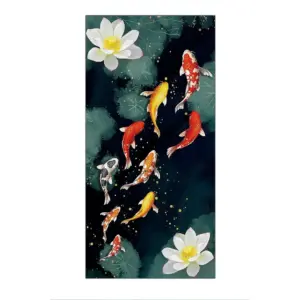 ALAYRA Aesthetic Poster Koi Fish Feng Shui Nine Fish Painting Lotus Koi Poster Koi Fish Canvas Wall Art Unframed 8x16inch/20x40cm 01