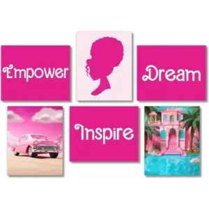 ALAYRA African American Doll Girl Room Decor Girl Empowerment Posters (UNFRAMED 8 x 10 Set of 6) Dream House Car Insprirational Teen Girl Room Wall Art Prints Tween Bedroom, Dorm, Desk - Pink 01