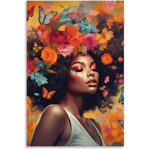 ALAYRA African American Woman Canvas Wall Art Black Art Hot Girl Poster Graffiti Painting Picture for Living Room Funky Decor (03, 16x24inch-Unframe) 01