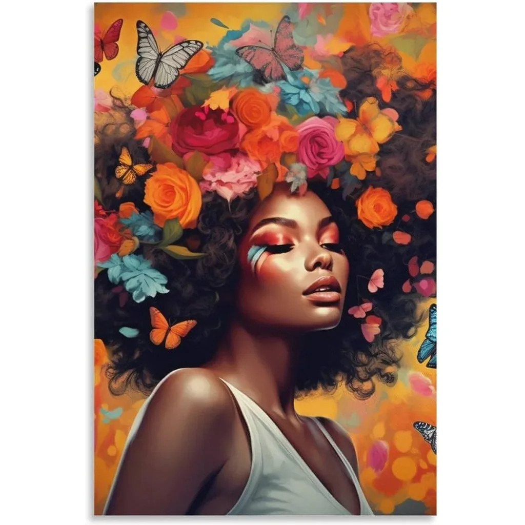 ALAYRA African American Woman Canvas Wall Art Black Art Hot Girl Poster Graffiti Painting Picture for Living Room Funky Decor (03, 16x24inch-Unframe) 01
