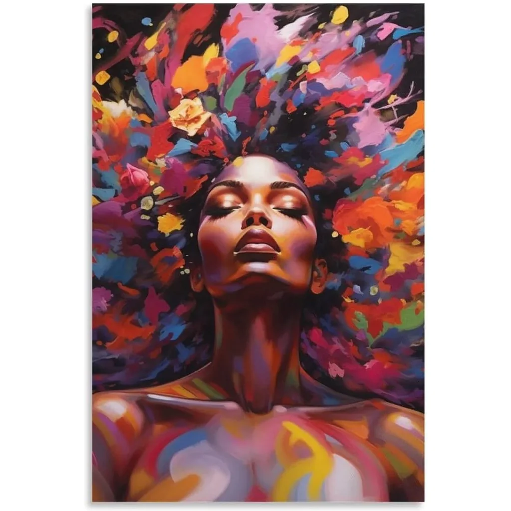 ALAYRA African Woman Wall Art Black Art Poster Graffiti Canvas Painting Picture for Living Room Unframe (12x16 inch, 03) 01