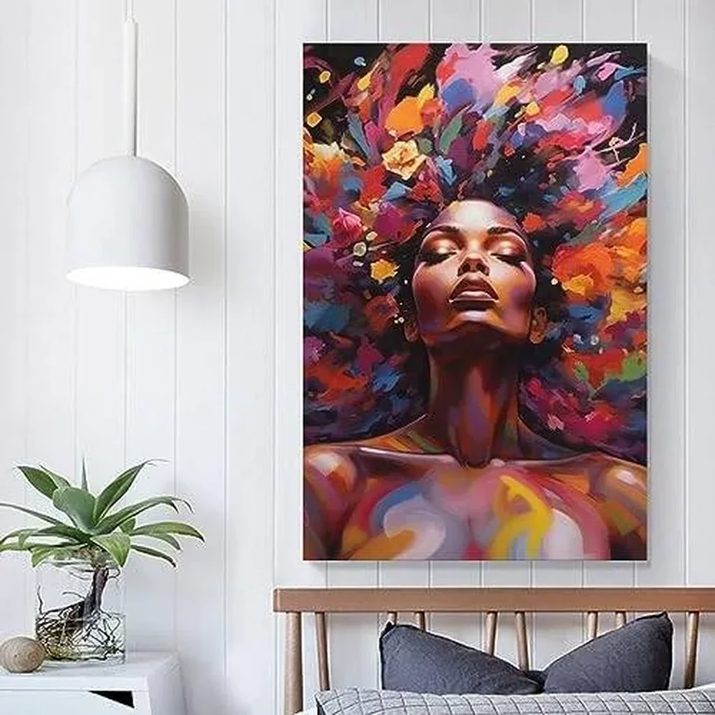 ALAYRA African Woman Wall Art Black Art Poster Graffiti Canvas Painting Picture for Living Room Unframe (12x16 inch, 03) 01 - Image 4