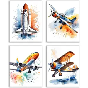 ALAYRA Airplane Wall Art Print, Interesting Cartoon Aircraft Posters, Aviation Fan Poster Prints for Playroom or Nursery Boy Bedroom Decor Set of 4(8''X10''Unframed) 01