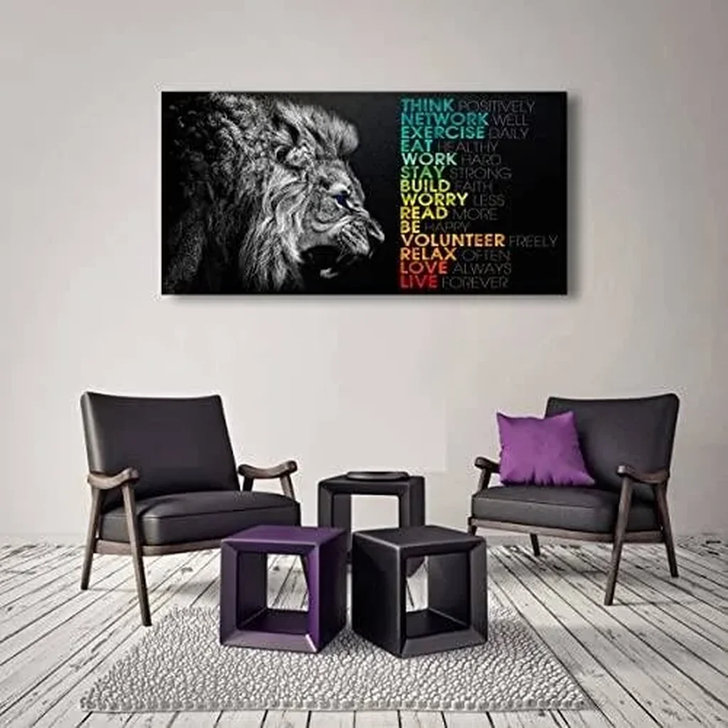ALAYRA Animal Lion Canvas Wall Motivational Inspirational Quotes Picture Canvas Prints with Frame, Wall Decorative, 1inch Thick Frame 01 - Image 4