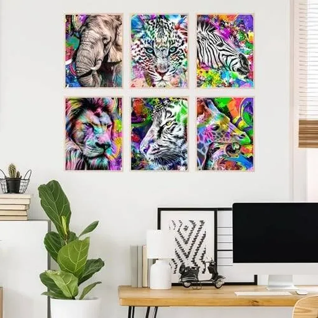 ALAYRA Animal Wall Art Animal Posters Abstract Wall Art - Set of 6 Animal Pictures Wall Art Safari Wall Art Elephant Animal Poster Lion Zebra Tiger Wall Art Colorful Abstract Wall Art (8x10) Unframed - Image 2