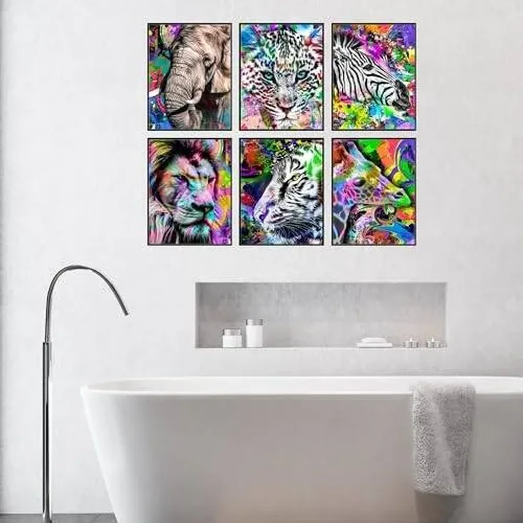 ALAYRA Animal Wall Art Animal Posters Abstract Wall Art - Set of 6 Animal Pictures Wall Art Safari Wall Art Elephant Animal Poster Lion Zebra Tiger Wall Art Colorful Abstract Wall Art (8x10) Unframed - Image 3