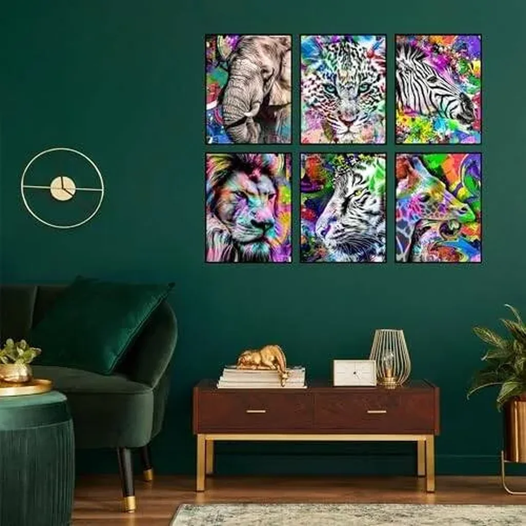 ALAYRA Animal Wall Art Animal Posters Abstract Wall Art - Set of 6 Animal Pictures Wall Art Safari Wall Art Elephant Animal Poster Lion Zebra Tiger Wall Art Colorful Abstract Wall Art (8x10) Unframed - Image 4