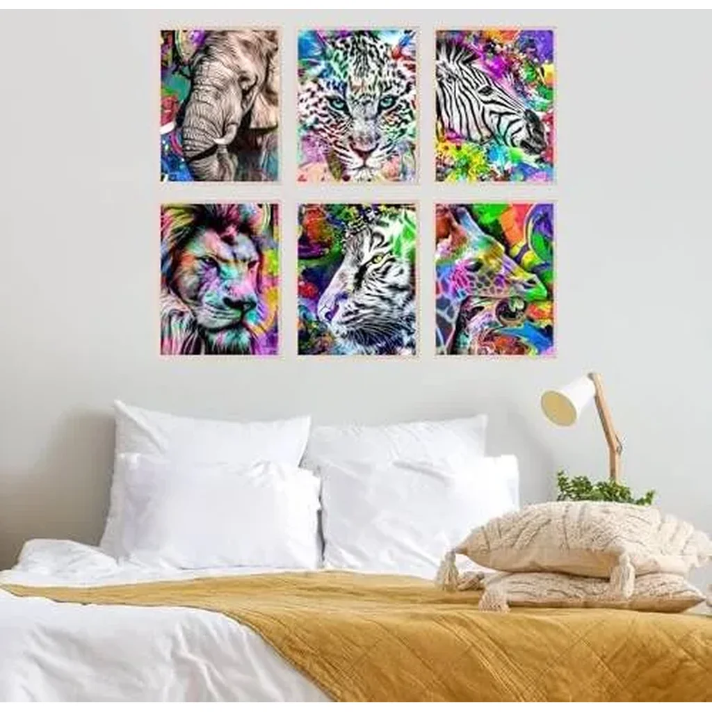ALAYRA Animal Wall Art Animal Posters Abstract Wall Art - Set of 6 Animal Pictures Wall Art Safari Wall Art Elephant Animal Poster Lion Zebra Tiger Wall Art Colorful Abstract Wall Art (8x10) Unframed - Image 5