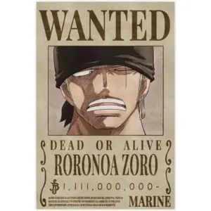 ALAYRA Anime Cartoon Straw Hat Pirates Latest Wanted Bounty Roronoa Zoro Posters Canvas Poster Wall Art Print Painting Decorations for Home Bedroom Living Room Gifts Unframe 12x18inch(30x45cm) 01