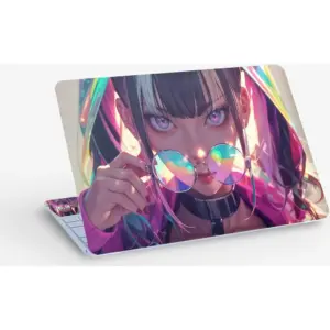 ALAYRA Anime Girl Glasses, Laptop Skin Glossy Sticker Decal, 13.3 14 15 15.4 15.6 Inch Laptop Universal Vinyl Skin Sticker Cover, Dustproof, Waterproof, Decal Protector With Free 2 Wrist Pads 01