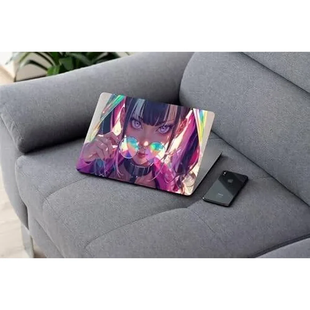ALAYRA Anime Girl Glasses, Laptop Skin Glossy Sticker Decal, 13.3 14 15 15.4 15.6 Inch Laptop Universal Vinyl Skin Sticker Cover, Dustproof, Waterproof, Decal Protector With Free 2 Wrist Pads 01 - Image 2