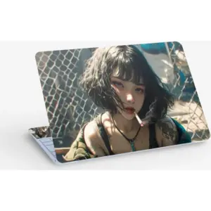 ALAYRA Anime Girl Smoking Short Hair, Laptop Skin Sticker Decal, 13.3 14 15 15.4 15.6 Inch Laptop Universal Vinyl Skin Sticker Cover, Dustproof, Waterproof, Decal Protector With Free 2 Wrist Pads 01