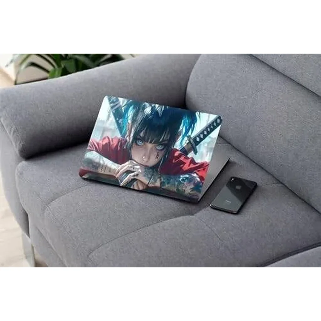 ALAYRA Anime Girl With Tattoo Katana, Laptop Skin Sticker Decal, 13.3 14 15 15.4 15.6 Inch Laptop Universal Vinyl Skin Sticker Cover, Dustproof, Waterproof, Decal Protector With Free 2 Wrist Pads 01 - Image 2