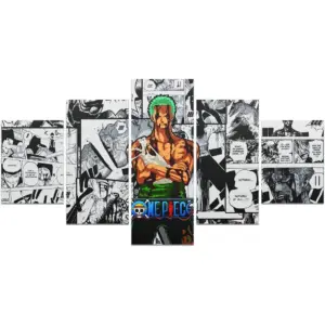 ALAYRA Anime Poster HD 5 Piece Canvas Wall Art Roronoa Zoro Print Painting Picture Artwork for Home Room Decoration Boy Gift 60x32inch, Unframed 01