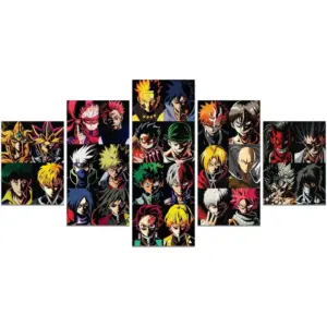 ALAYRA Anime Poster One Piece My Hero Academia 5 Piece Canvas Wall Art Luffy Lzuku Tanjirou Print Painting Picture Artwork for Home Room Decoration Boy Gift 60x32inch (Unframed, ANIME- 01) 01