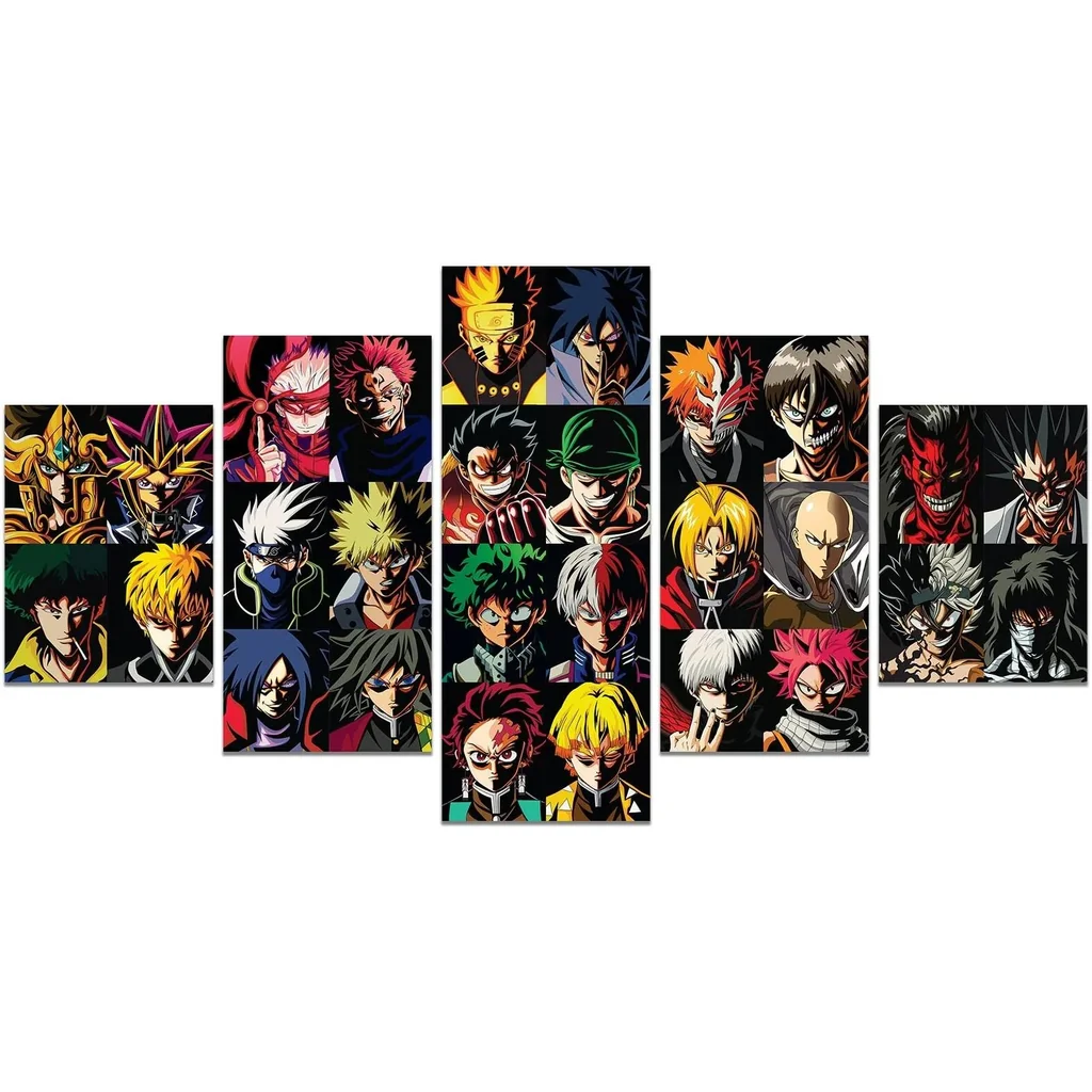 ALAYRA Anime Poster One Piece My Hero Academia 5 Piece Canvas Wall Art Luffy Lzuku Tanjirou Print Painting Picture Artwork for Home Room Decoration Boy Gift 60x32inch (Unframed, ANIME- 01) 01