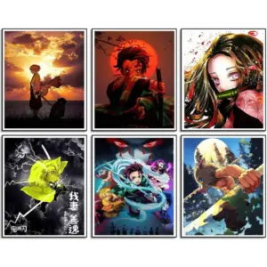 ALAYRA Anime posters demon slayer poster canvas wall art pieces - hd print painting living room decor bedroom club boys room decor gifts set of 6 unframed 8x10in 01
