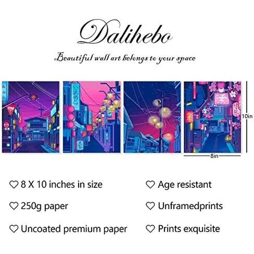 ALAYRA Anime Posters Japanese Wall Art Set of 4 - Anime Art Tokyo Streets in the Night Sky Wall Decor Poster for Living Room Bedroom Kitchen UNFRAMED 8x10 inch 01 - Image 2