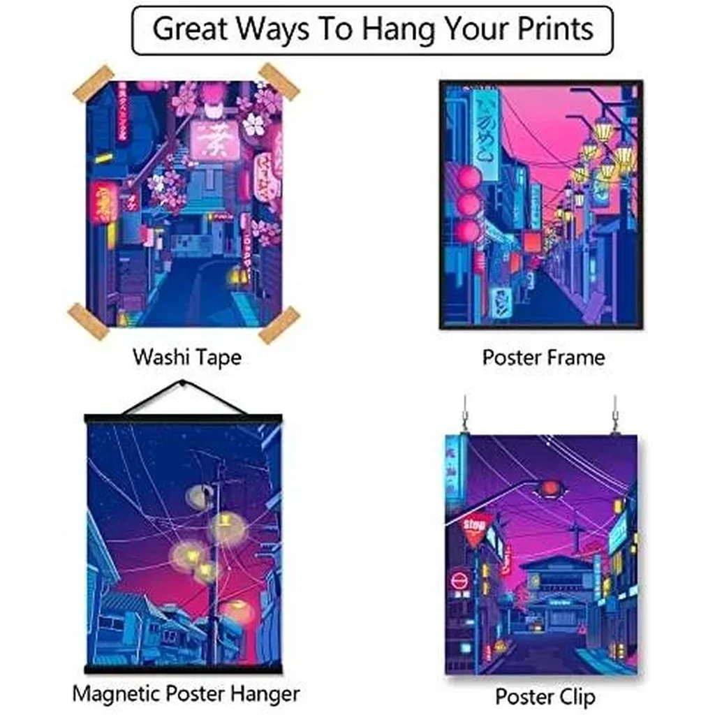 ALAYRA Anime Posters Japanese Wall Art Set of 4 - Anime Art Tokyo Streets in the Night Sky Wall Decor Poster for Living Room Bedroom Kitchen UNFRAMED 8x10 inch 01 - Image 4