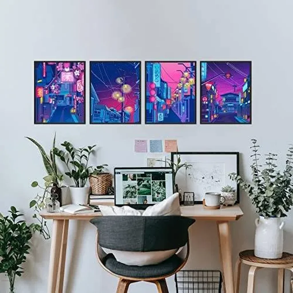 ALAYRA Anime Posters Japanese Wall Art Set of 4 - Anime Art Tokyo Streets in the Night Sky Wall Decor Poster for Living Room Bedroom Kitchen UNFRAMED 8x10 inch 01 - Image 6