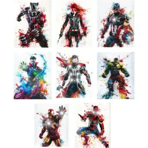 ALAYRA Arts Marvel Avengers Superhero Wall Decor Posters Prints Sets of Eight Unframed, 8 x 10 (Spiderman Ironman Captain America Hulk Black Panther Thor) 01