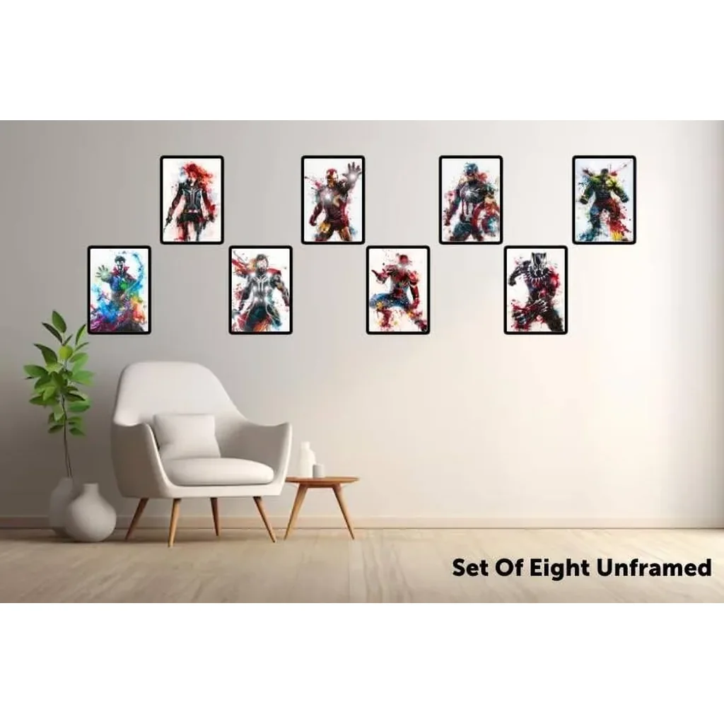 ALAYRA Arts Marvel Avengers Superhero Wall Decor Posters Prints Sets of Eight Unframed, 8 x 10 (Spiderman Ironman Captain America Hulk Black Panther Thor) 01 - Image 2
