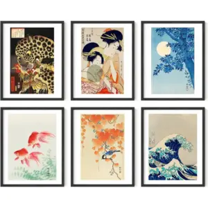 ALAYRA Asian Art Prints Japanese Art Wall Decor - Set of 6 Japanese Wall Art Japanese Posters & Japanese Paintings HokUAEi Paintings, Waves Poster, Japanese Pictures for Wall UNFRAMED (11x14) 01
