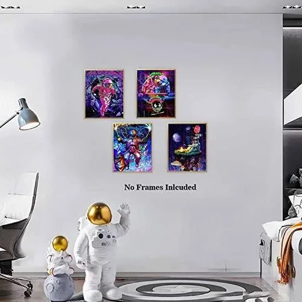 ALAYRA Astronaut Space Dreaming Wall Art Prints, Brave Funny Astronaut Canvas Painting Posters, Explore Dream Discover Inspirational Boy Wall Art for Kids Room Nursery Home Decor, Set of 4 (8"x10" Unf - Image 2