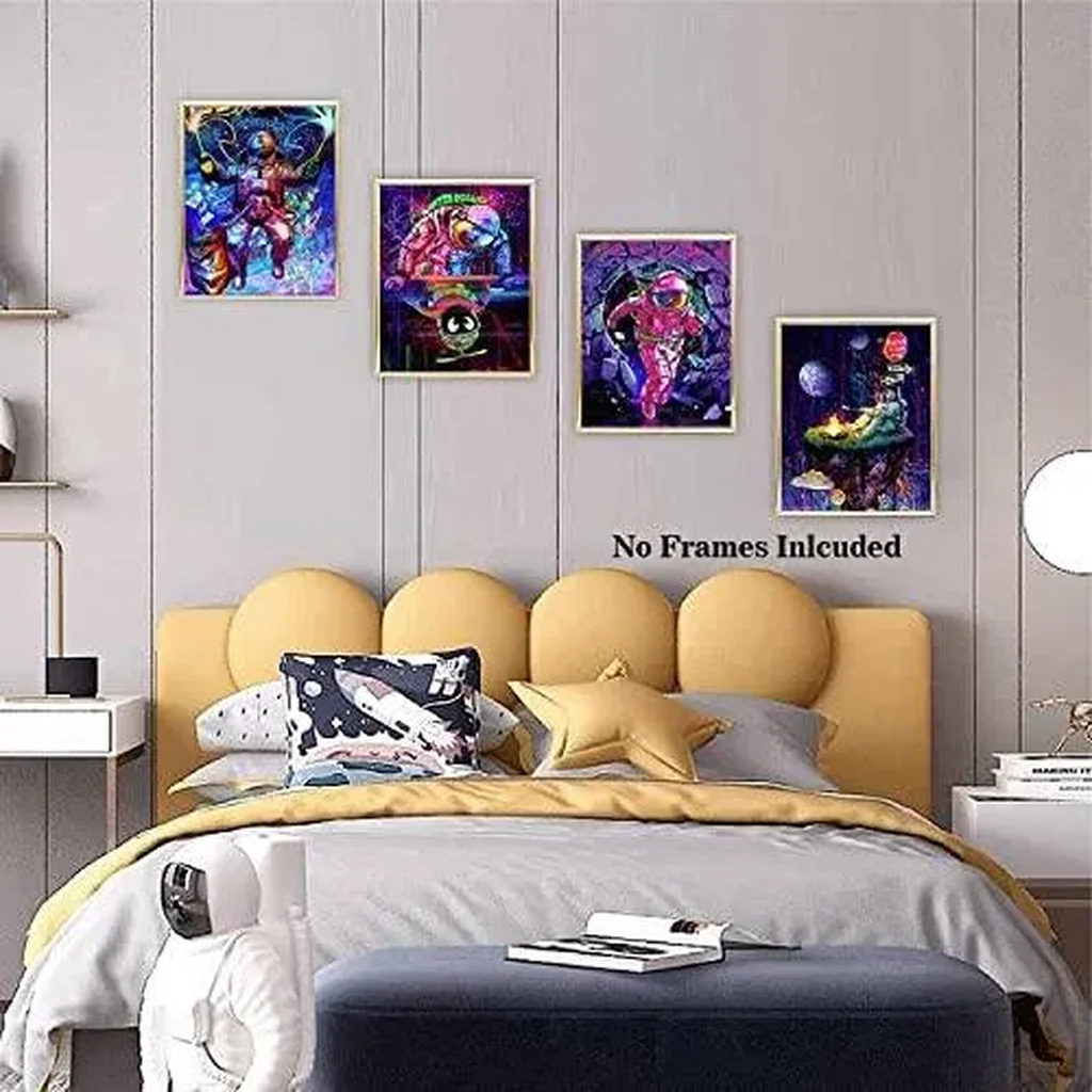 ALAYRA Astronaut Space Dreaming Wall Art Prints, Brave Funny Astronaut Canvas Painting Posters, Explore Dream Discover Inspirational Boy Wall Art for Kids Room Nursery Home Decor, Set of 4 (8"x10" Unf - Image 3