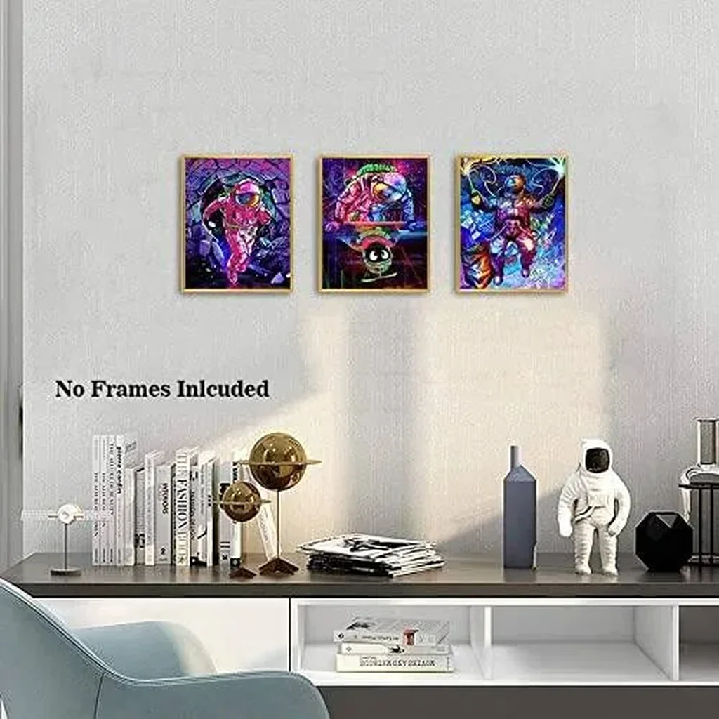 ALAYRA Astronaut Space Dreaming Wall Art Prints, Brave Funny Astronaut Canvas Painting Posters, Explore Dream Discover Inspirational Boy Wall Art for Kids Room Nursery Home Decor, Set of 4 (8"x10" Unf - Image 4