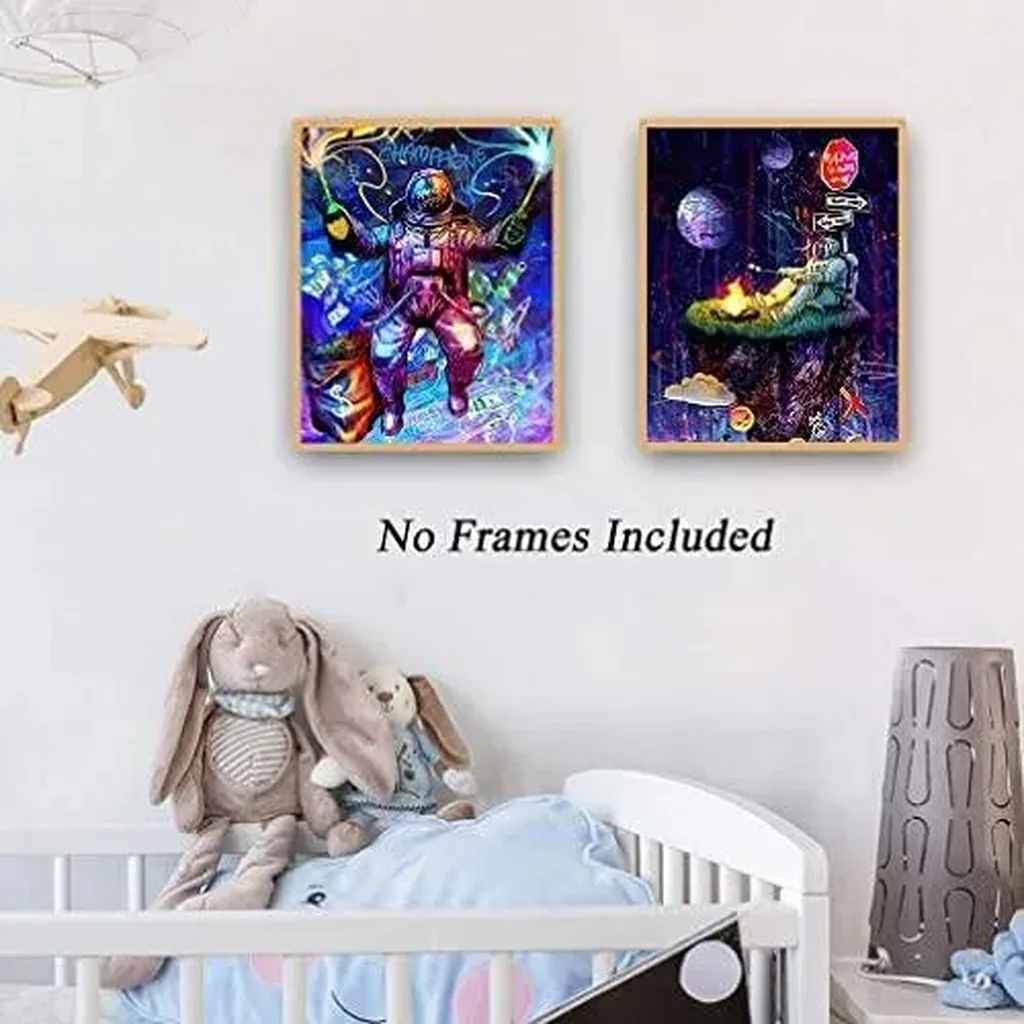 ALAYRA Astronaut Space Dreaming Wall Art Prints, Brave Funny Astronaut Canvas Painting Posters, Explore Dream Discover Inspirational Boy Wall Art for Kids Room Nursery Home Decor, Set of 4 (8"x10" Unf - Image 5