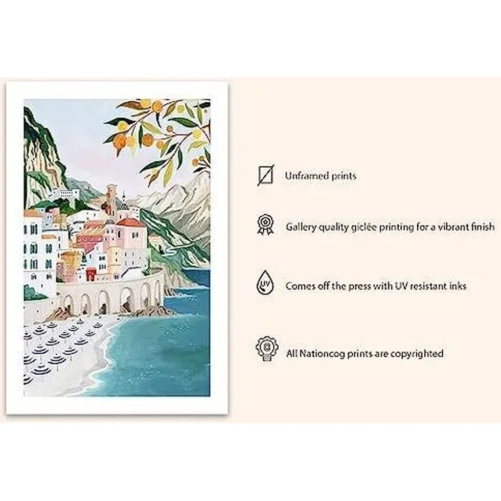 ALAYRA Atrani, Amalfi Coast Art Print, Italy Art Print, Travel Gift, Travel Poster, Europe Print, Italian Coast, Italian Riviera, Housewarming, Wedding Gift (Unframed) (12x18) 01 - Image 3