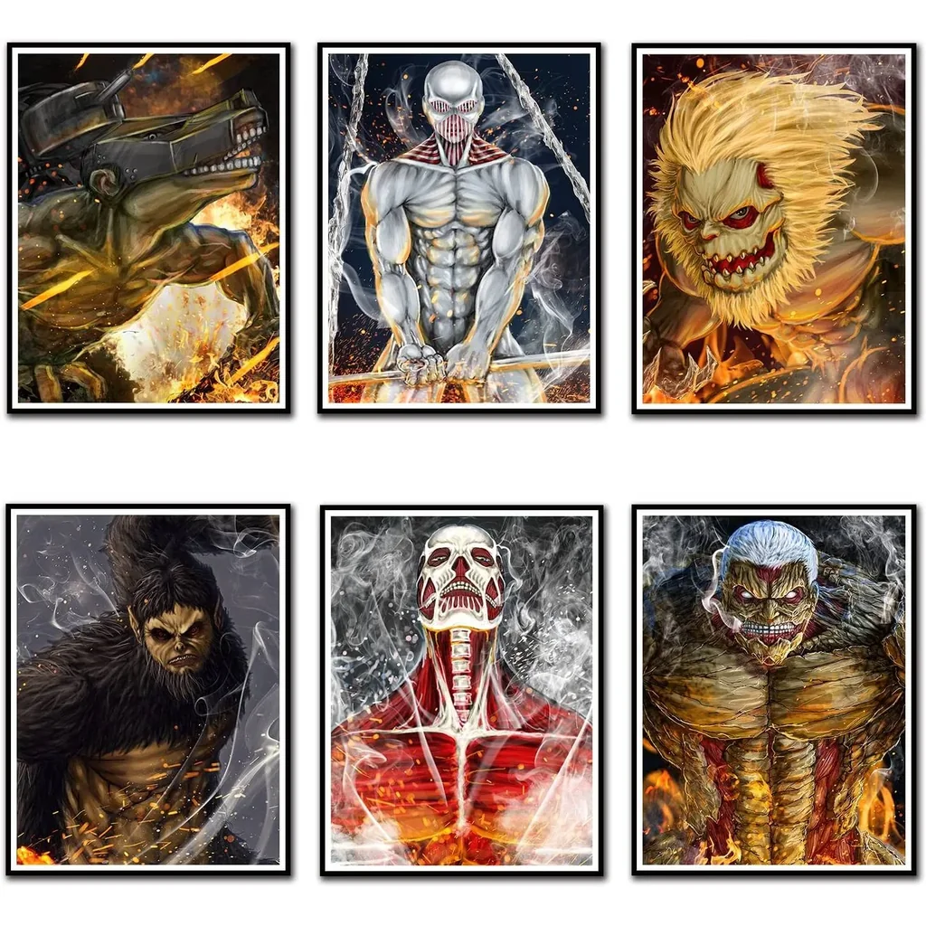 ALAYRA Attack on Titan Poster set, The painting on the wall of the anime posters room, anime decor wallpaper(Anime, 8x10inchx6pcs Unframed 01